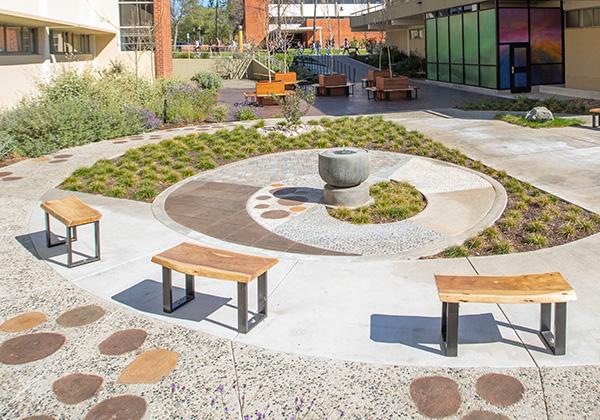 Meditative walking path in garden 