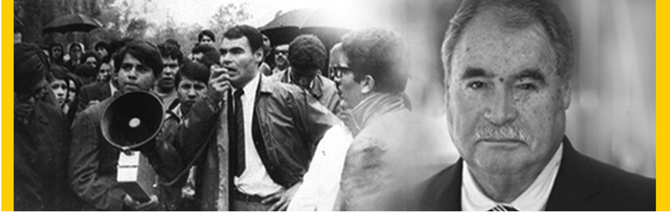 Older Sal Castro and a younger Sal Castro leading a Protest